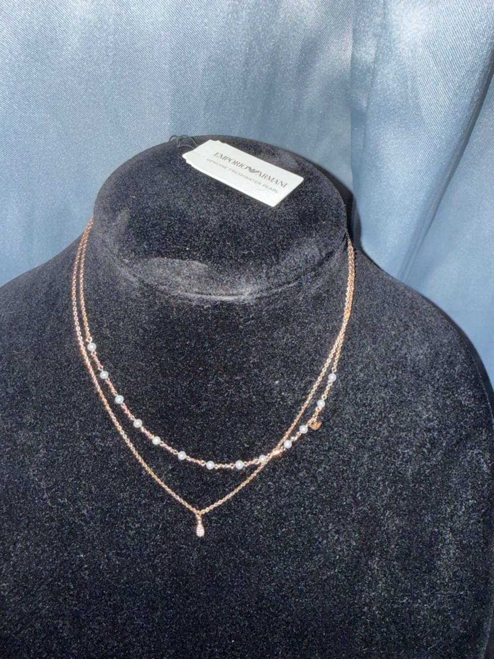 Emporio Armani Gold Layered Necklace with Bead and Teardrop Accents